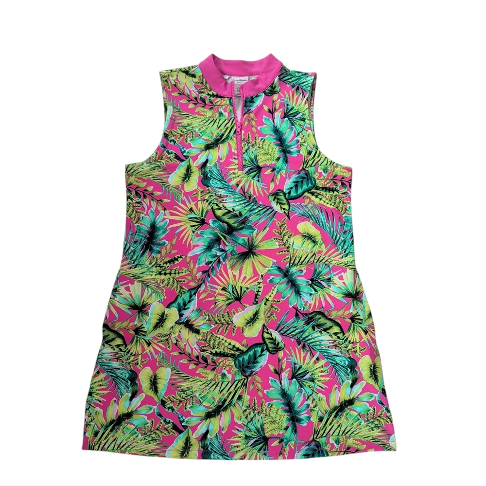 Tommy Bahama Golf Floral Tropical Dress XL Pink Green Pockets